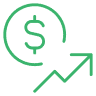 dollar symbol on coin and up arrow green